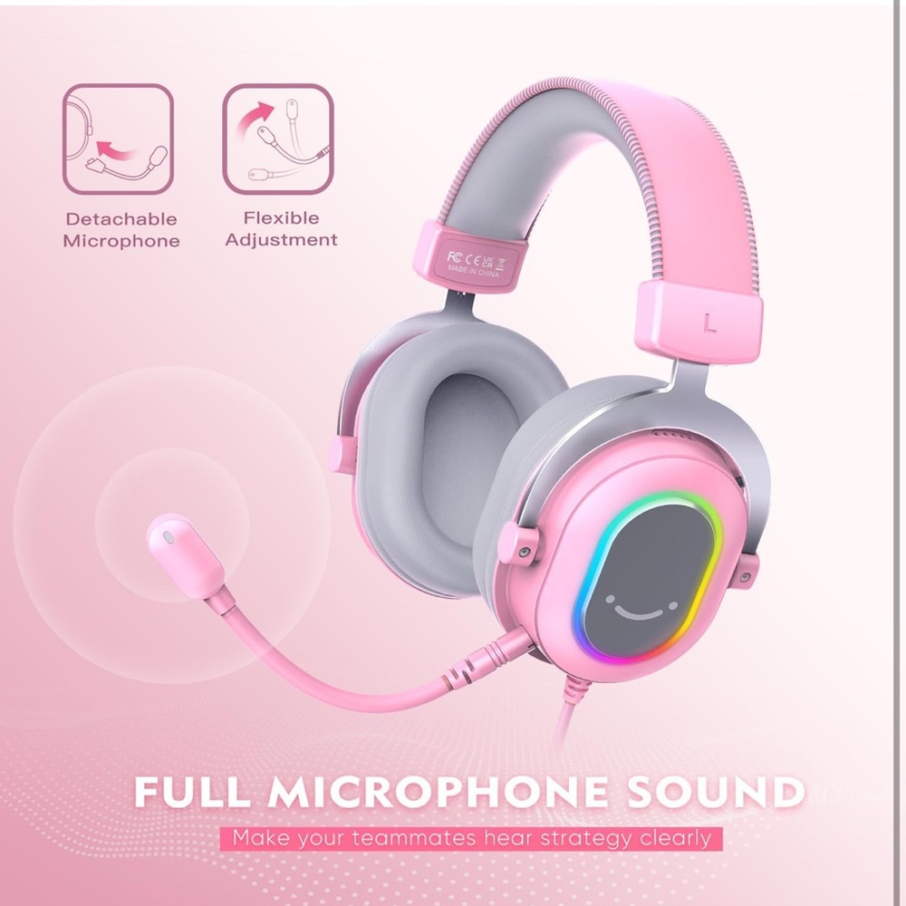 NWT Ampligame Fifine H6 Pink Wired PC Gaming Headset, Microphone Headphones - Picture 9 of 16
